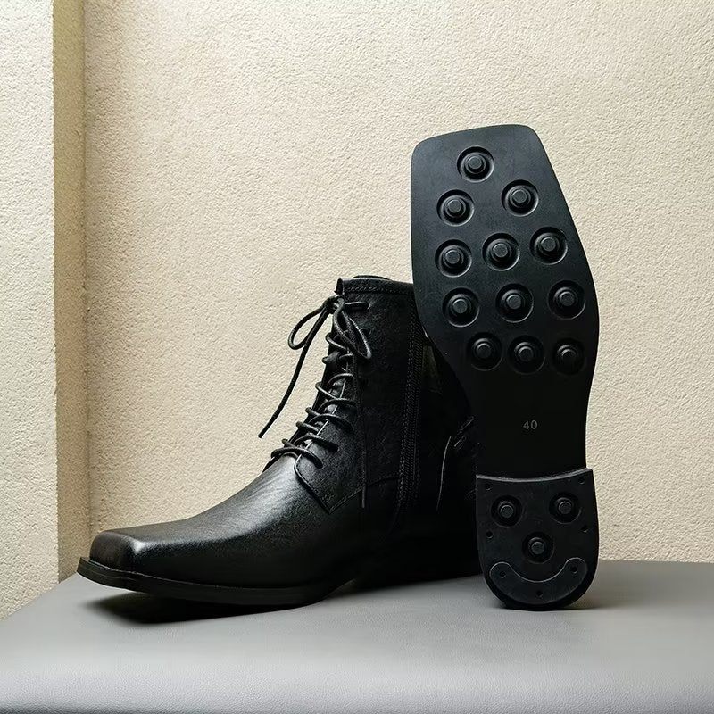 Botki Męskie Eleganckie Chelsea Z Kwadratowymi Noskami Prawdziwej Skóry - Czarne