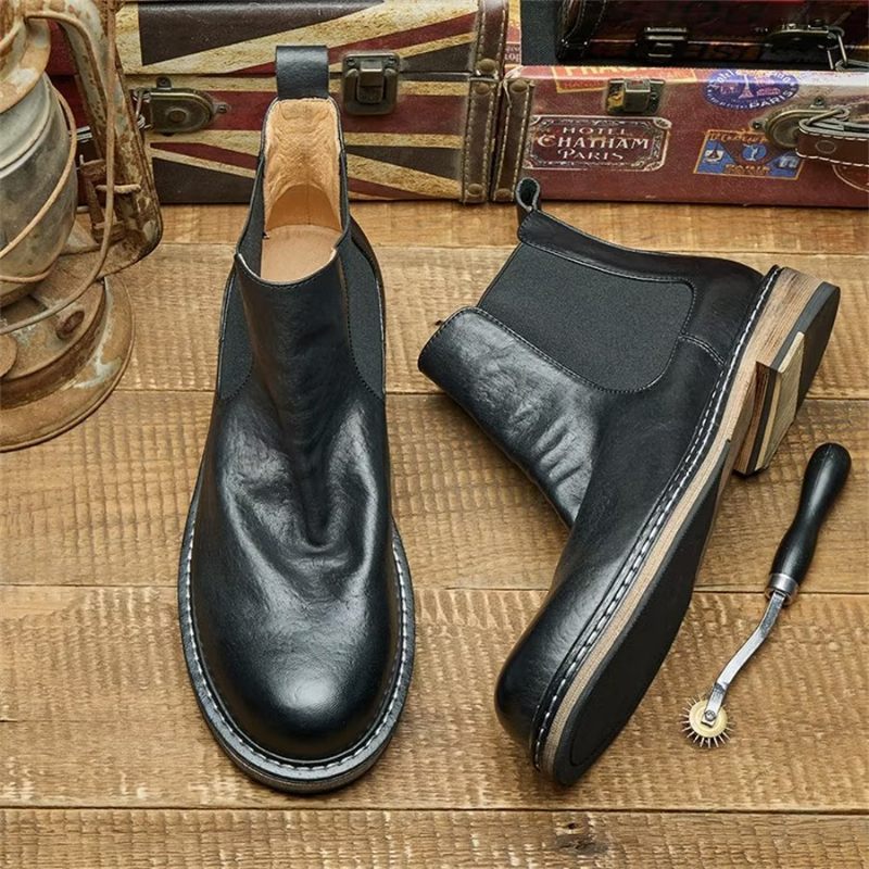 Botki Męskie Eleganckie Końskie Wsuwane Do Kostki - Czarna