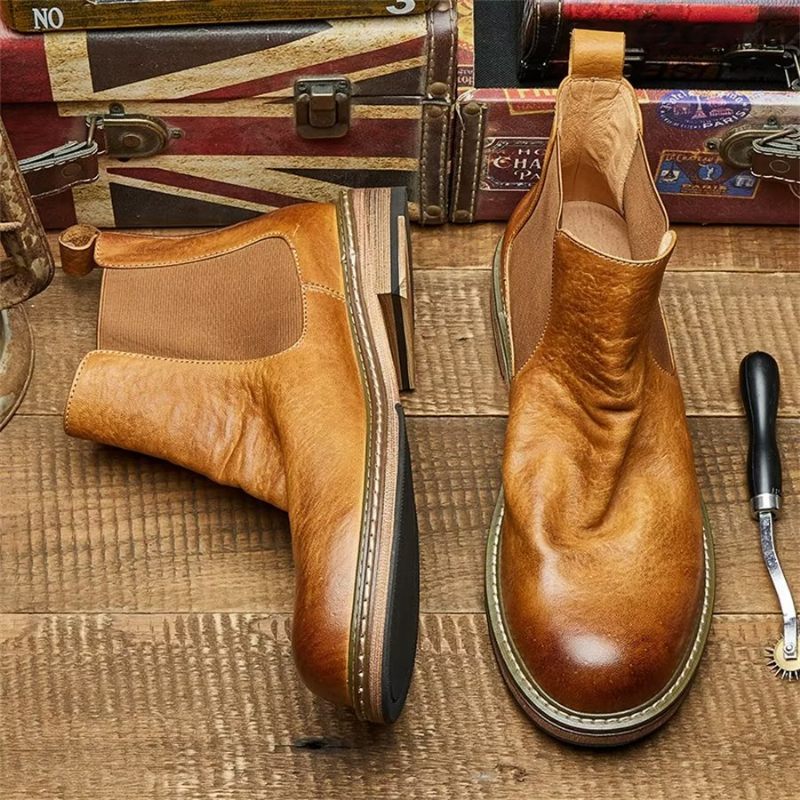 Botki Męskie Eleganckie Końskie Wsuwane Do Kostki - Kawa