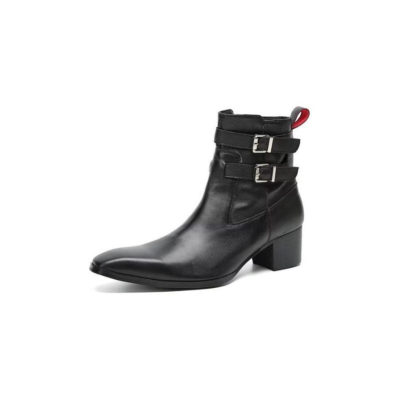 Botki Męskie Eleganckie Skórzane - Czarny