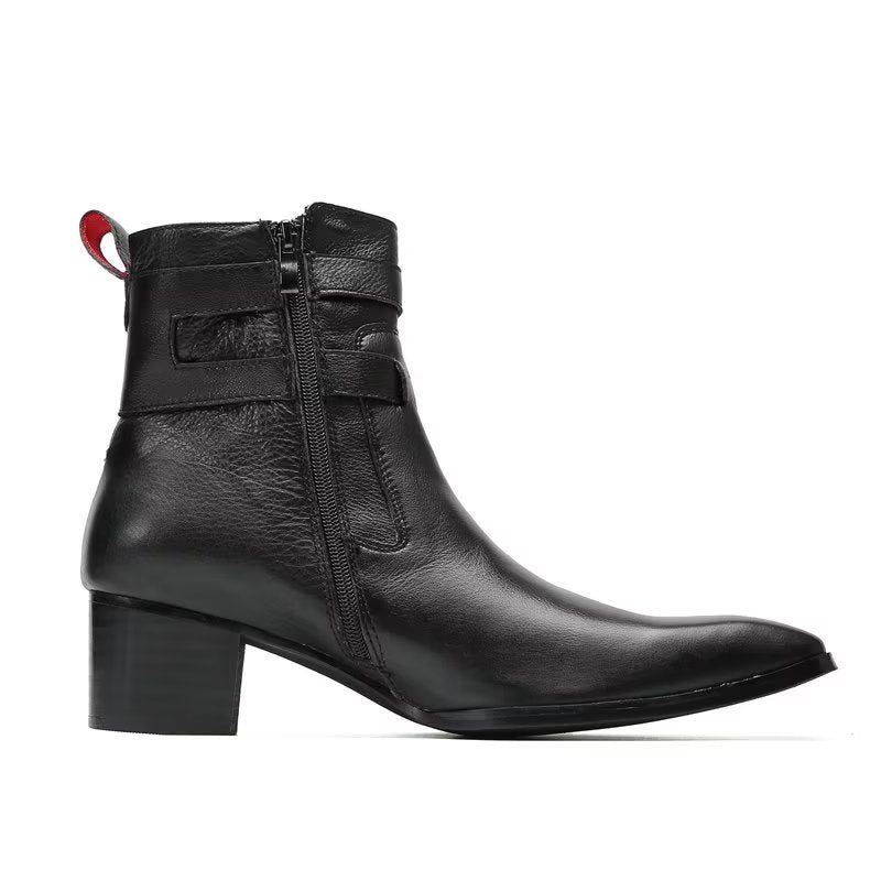 Botki Męskie Eleganckie Skórzane - Czarny