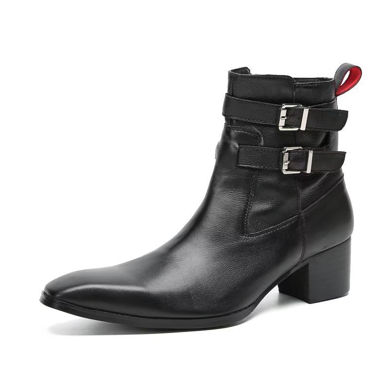 Botki Męskie Eleganckie Skórzane - Czarny