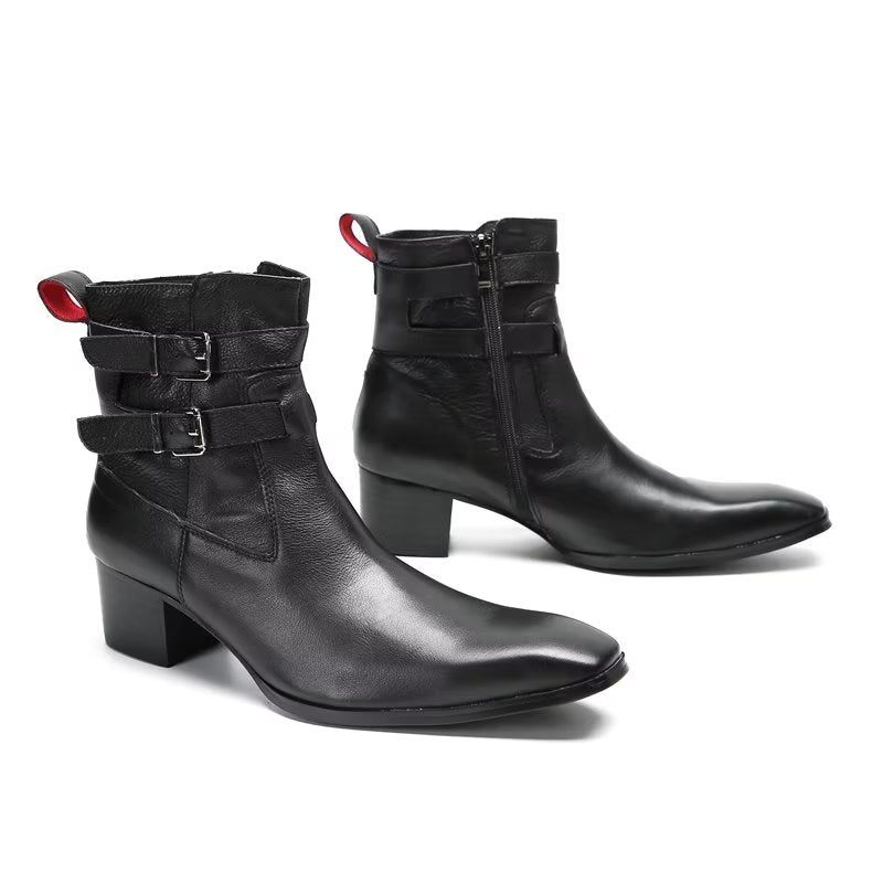 Botki Męskie Eleganckie Skórzane - Czarny