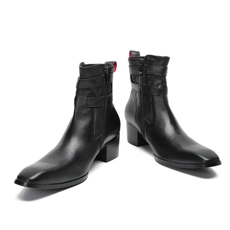 Botki Męskie Eleganckie Skórzane - Czarny