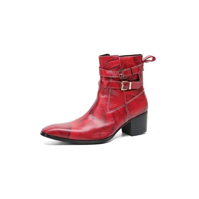 Botki Męskie Eleganckie Skórzane - Czerwony