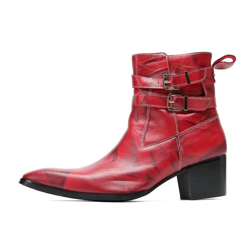 Botki Męskie Eleganckie Skórzane - Czerwony