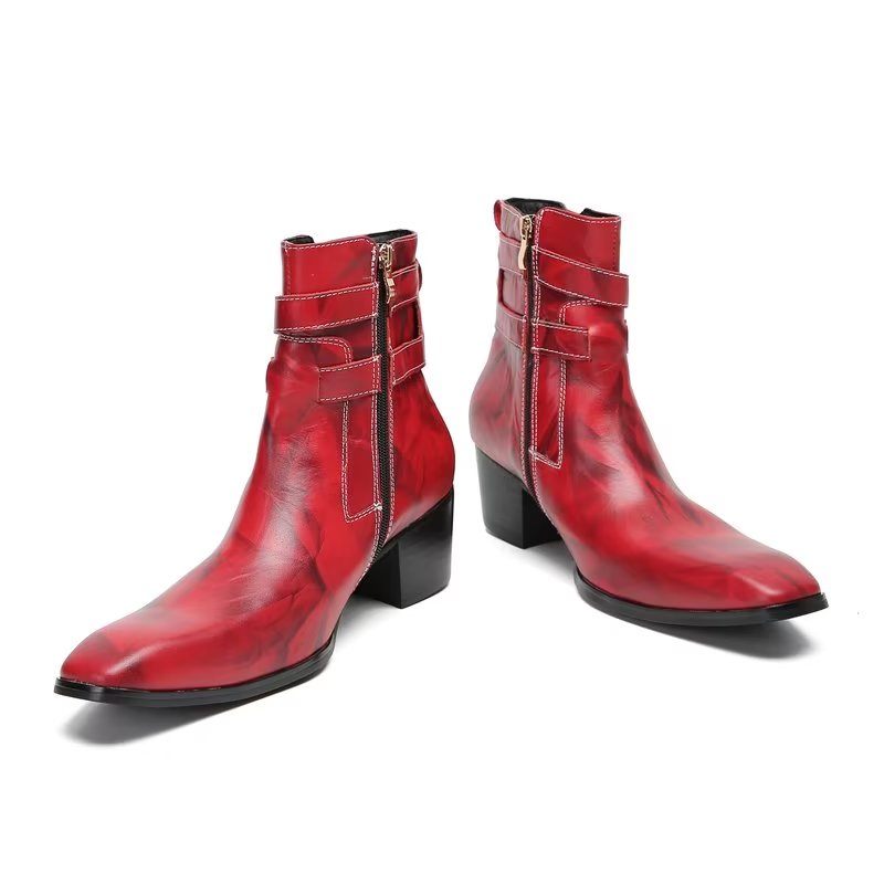 Botki Męskie Eleganckie Skórzane - Czerwony