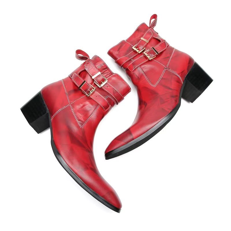 Botki Męskie Eleganckie Skórzane - Czerwony