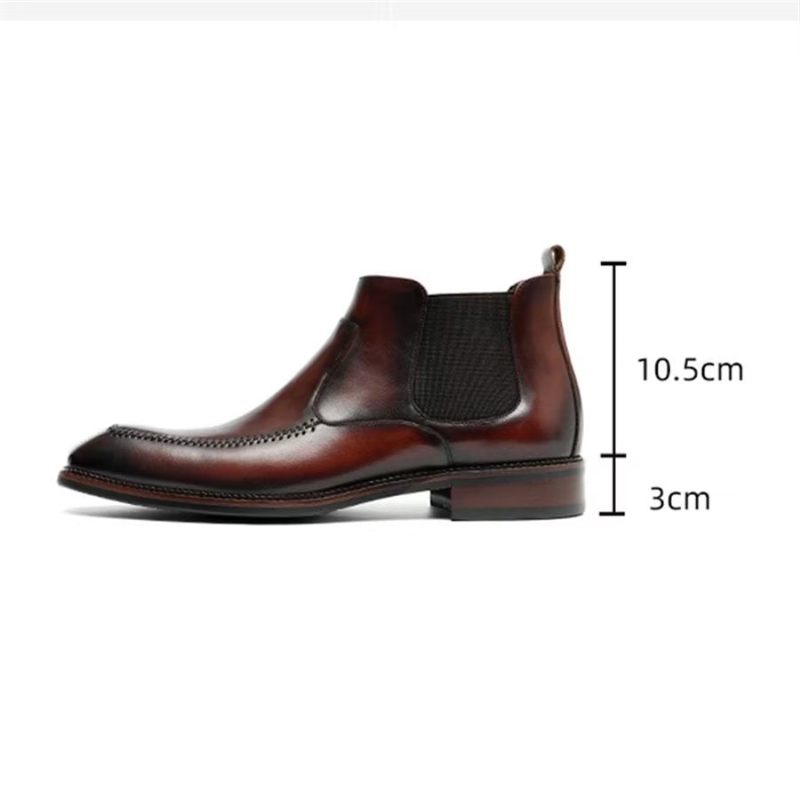 Botki Męskie Eleganckie Skórzane Chelsea Z Kwadratowymi Noskami - Burgundowy