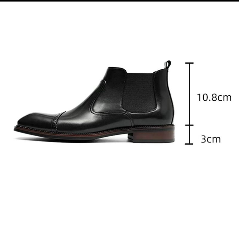 Botki Męskie Eleganckie Skórzane Chelsea Z Kwadratowymi Noskami I Płaskimi - Czarny