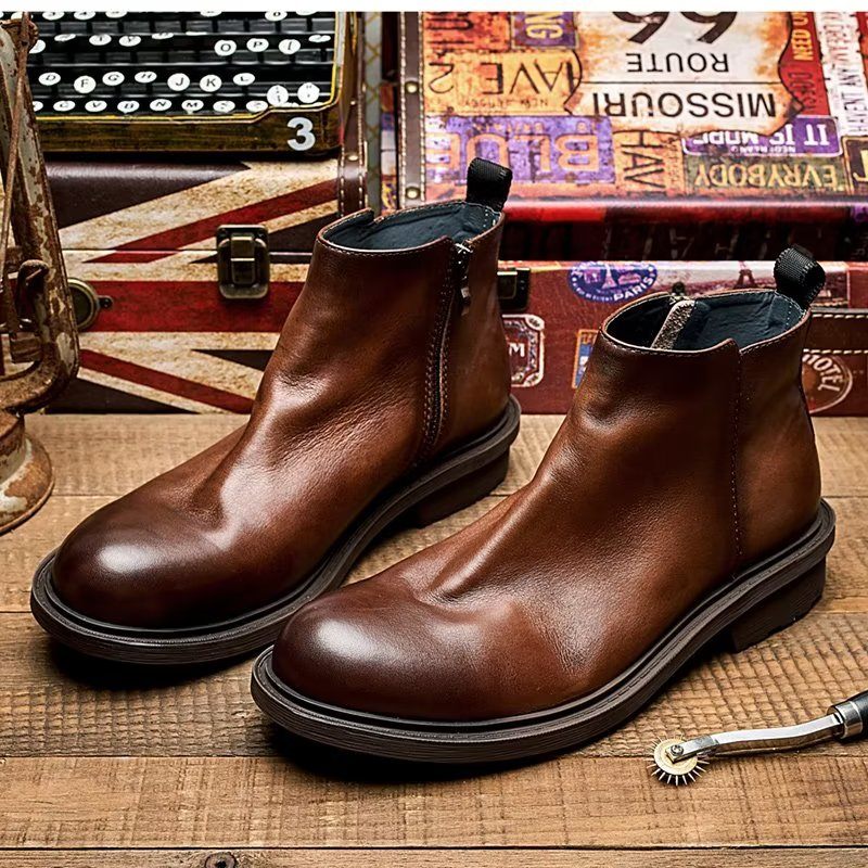 Botki Męskie Eleganckie Wsuwane - Kawa