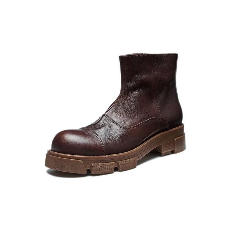 Botki Męskie Eleganckie Wsuwane Ze Skóry Bydlęcej Nabijane Ćwiekami - Kawa