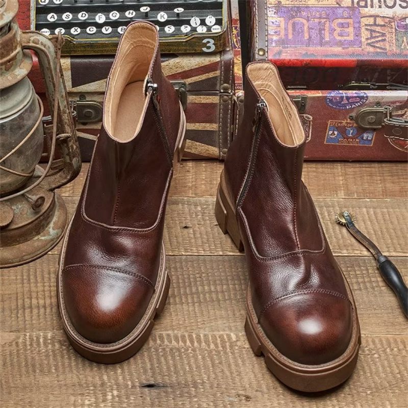 Botki Męskie Eleganckie Wsuwane Ze Skóry Bydlęcej Nabijane Ćwiekami - Kawa