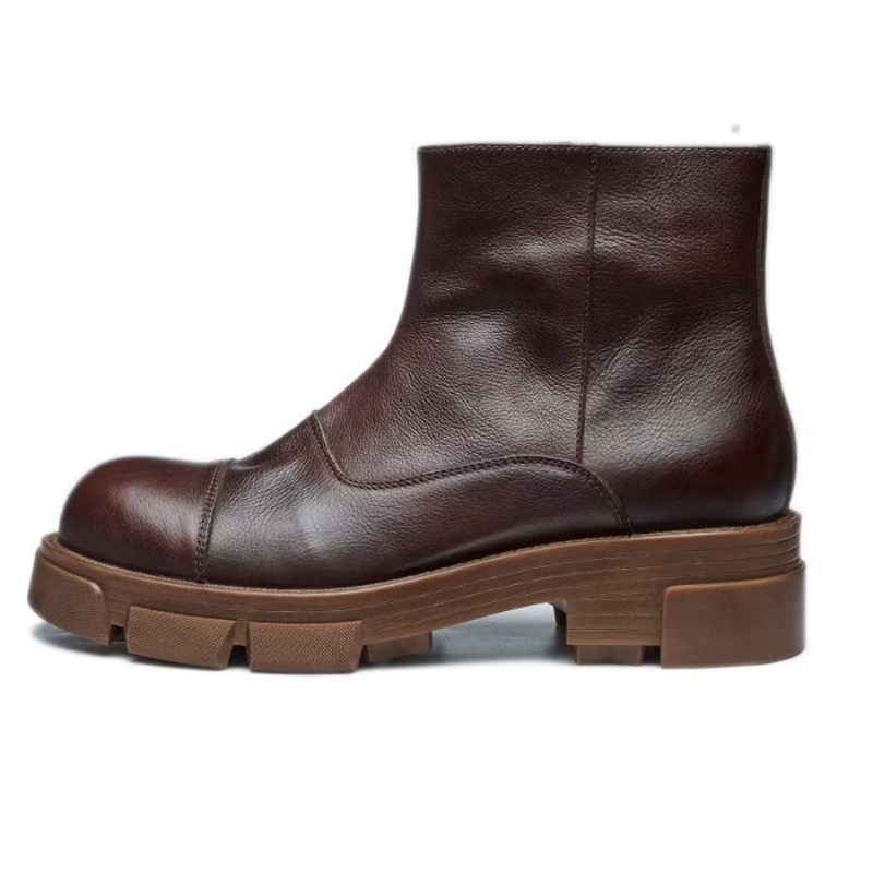Botki Męskie Eleganckie Wsuwane Ze Skóry Bydlęcej Nabijane Ćwiekami - Kawa