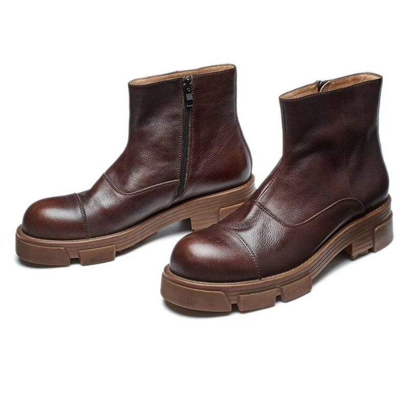 Botki Męskie Eleganckie Wsuwane Ze Skóry Bydlęcej Nabijane Ćwiekami - Kawa