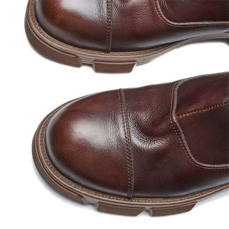Botki Męskie Eleganckie Wsuwane Ze Skóry Bydlęcej Nabijane Ćwiekami - Kawa