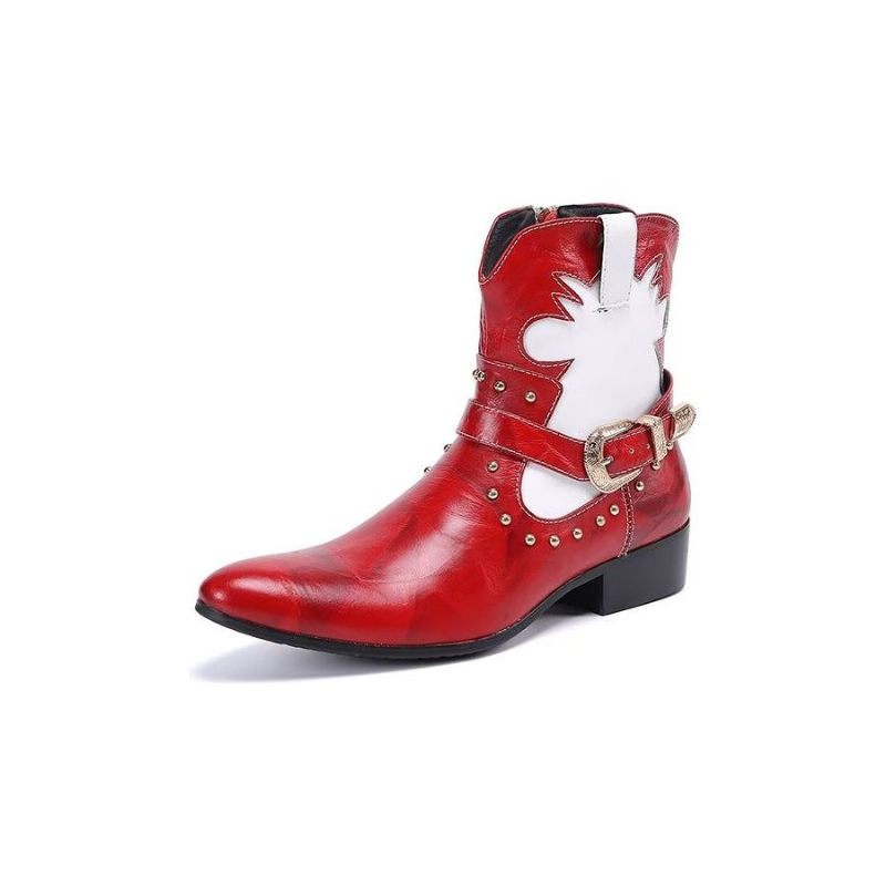 Botki Męskie Eleganckie Zapinane Na Zamek - Czerwony