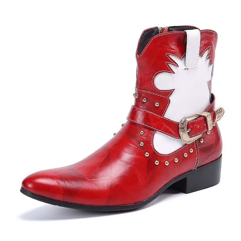 Botki Męskie Eleganckie Zapinane Na Zamek - Czerwony