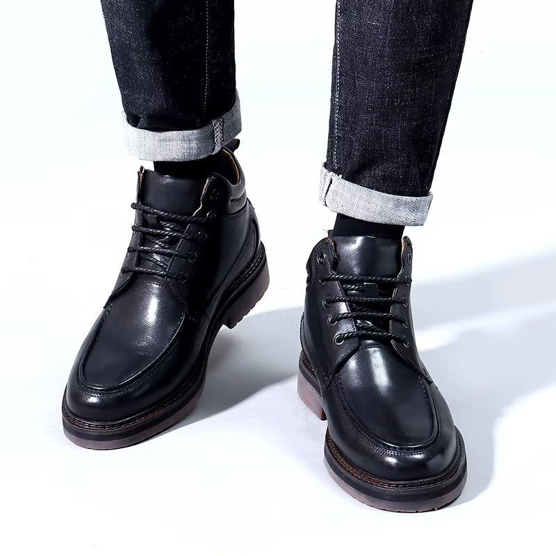 Buty Męskie Bogate Skórzane Wyjściowe Z Podszewką Futrzaną - Czarna