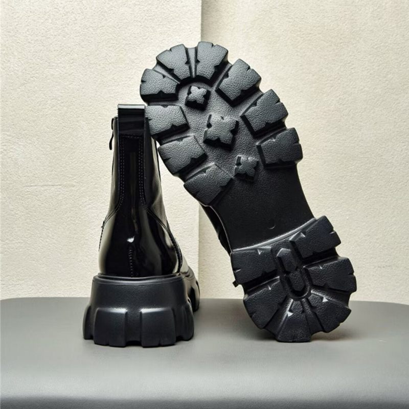 Buty Męskie Botki Ze Skóry Bydlęcej - Czarny