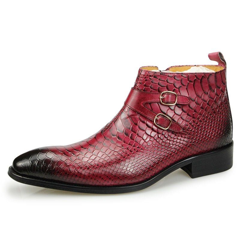 Buty Męskie Chic Croctex Ze Szpiczastym Noskiem I Zamkiem Błyskawicznym - Czerwony