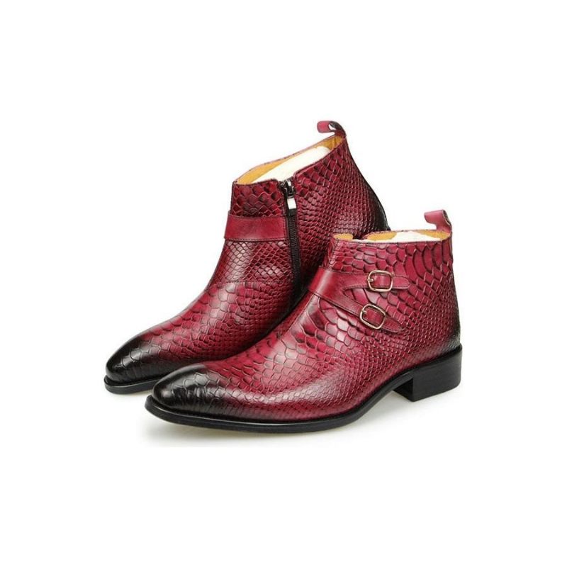 Buty Męskie Chic Croctex Ze Szpiczastym Noskiem I Zamkiem Błyskawicznym - Czerwony