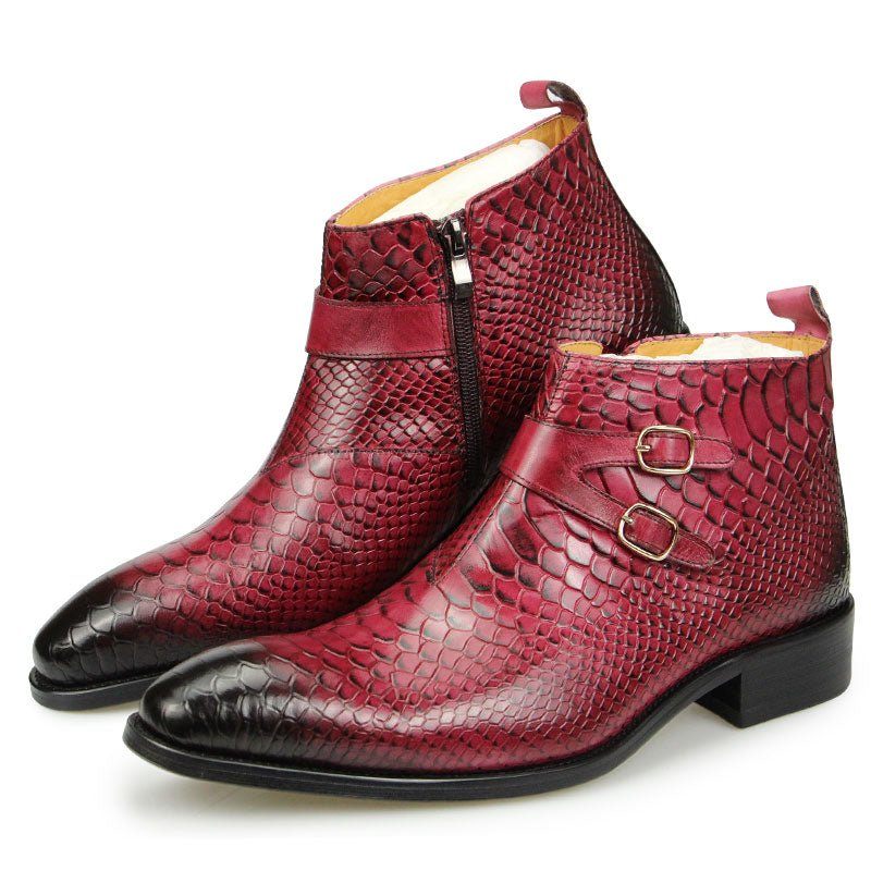 Buty Męskie Chic Croctex Ze Szpiczastym Noskiem I Zamkiem Błyskawicznym - Czerwony