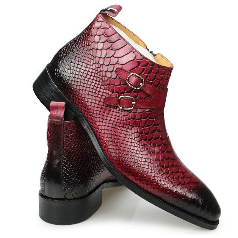 Buty Męskie Chic Croctex Ze Szpiczastym Noskiem I Zamkiem Błyskawicznym - Czerwony