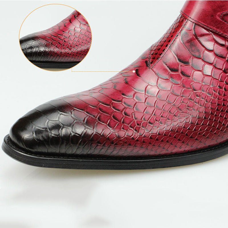 Buty Męskie Chic Croctex Ze Szpiczastym Noskiem I Zamkiem Błyskawicznym - Czerwony