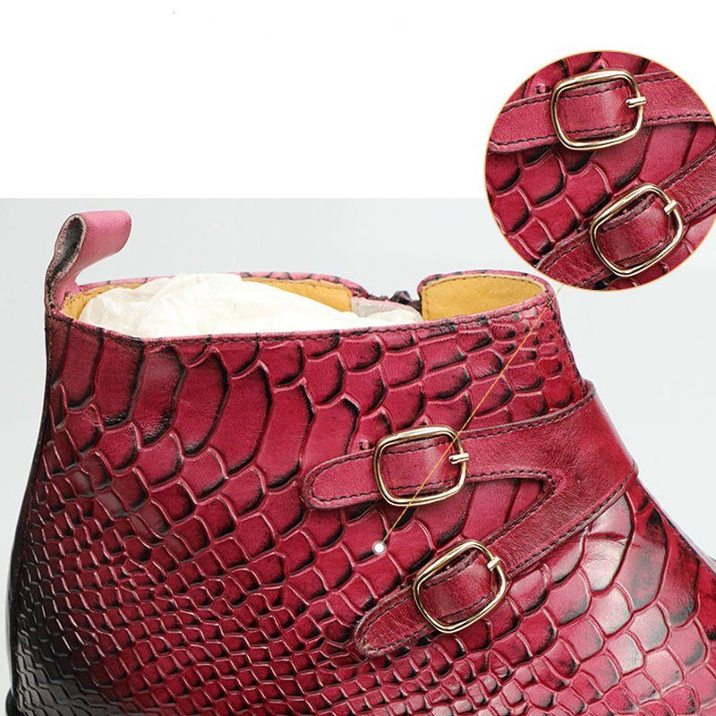 Buty Męskie Chic Croctex Ze Szpiczastym Noskiem I Zamkiem Błyskawicznym - Czerwony
