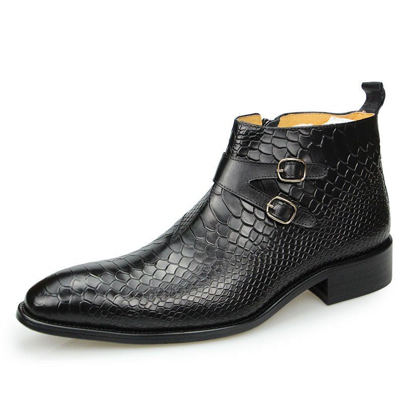 Buty Męskie Chic Croctex Ze Szpiczastym Noskiem I Zamkiem Błyskawicznym - Czarny