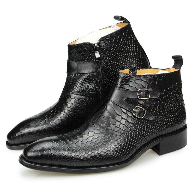 Buty Męskie Chic Croctex Ze Szpiczastym Noskiem I Zamkiem Błyskawicznym - Czarny