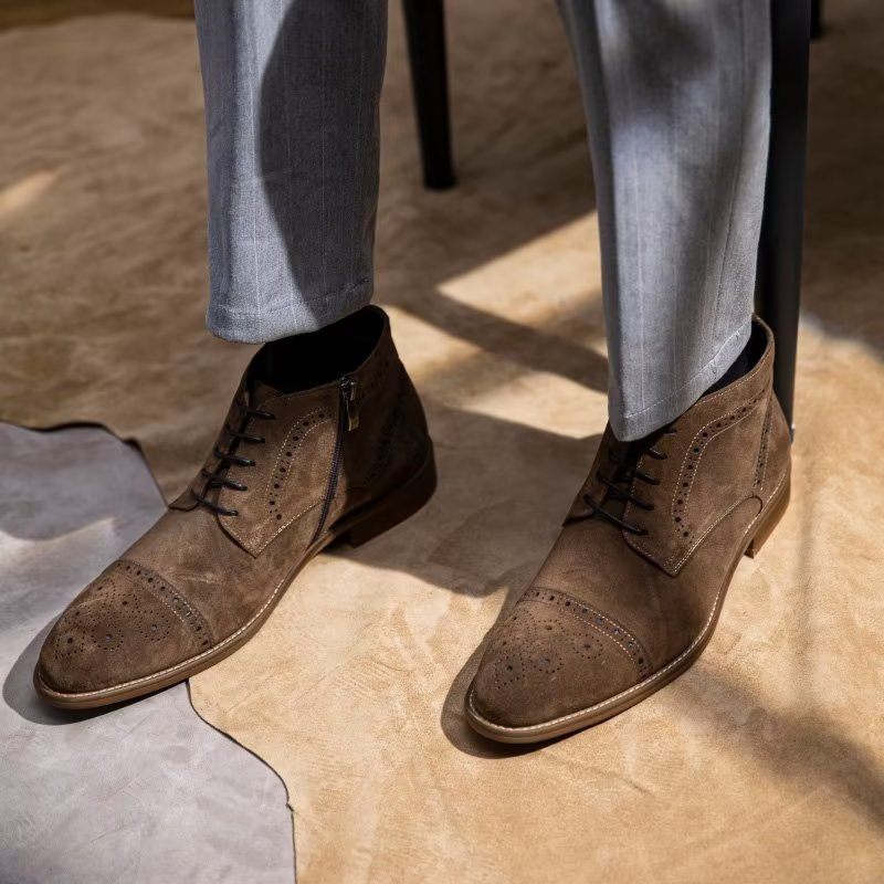Buty Męskie Do Kostki - Kawowy