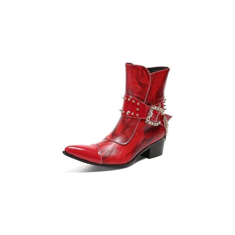 Buty Męskie Efektowne Skórzane Eleganckie Botki - Czerwony
