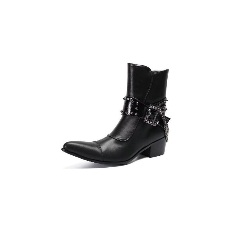 Buty Męskie Efektowne Skórzane Eleganckie Botki - Czarny