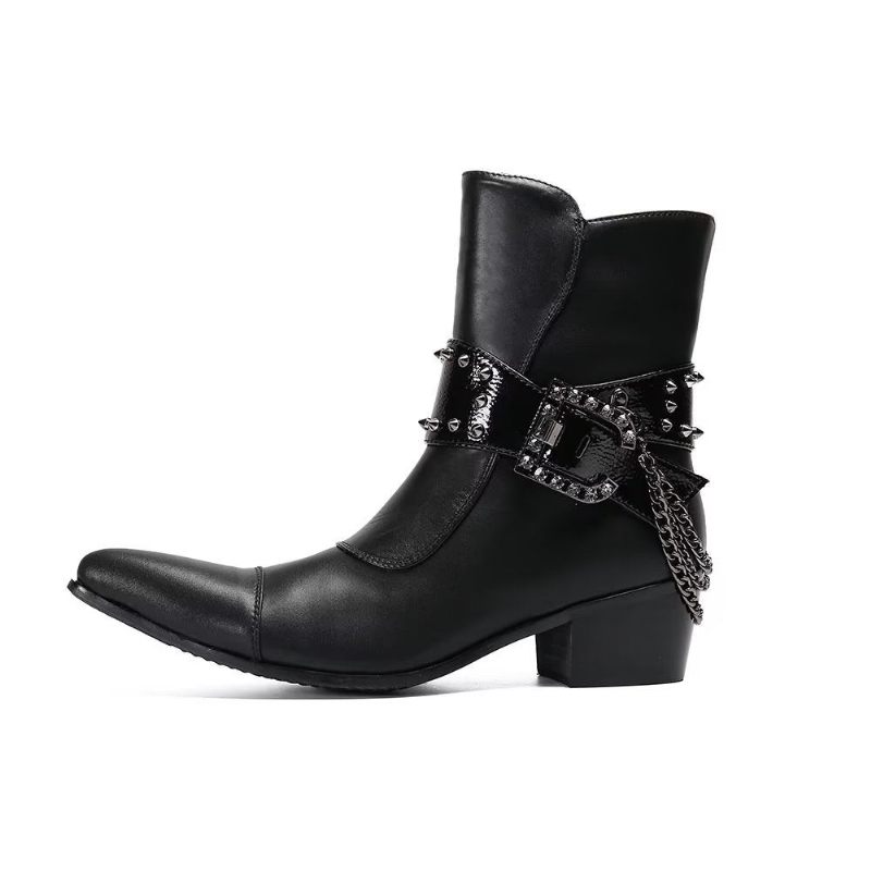 Buty Męskie Efektowne Skórzane Eleganckie Botki - Czarny