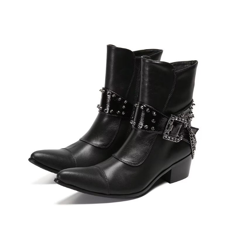 Buty Męskie Efektowne Skórzane Eleganckie Botki - Czarny