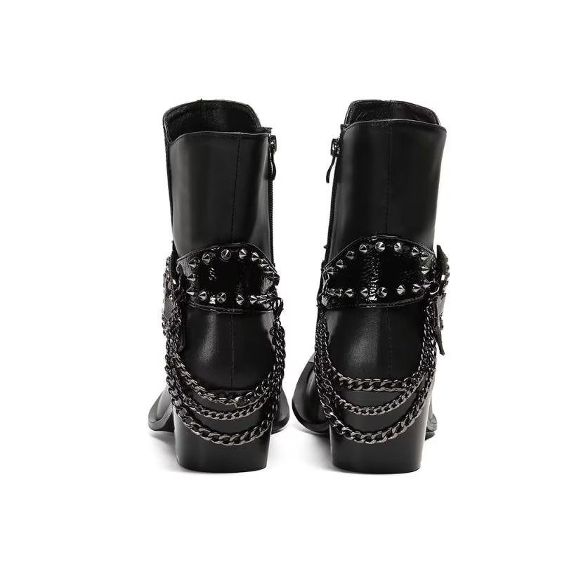 Buty Męskie Efektowne Skórzane Eleganckie Botki - Czarny