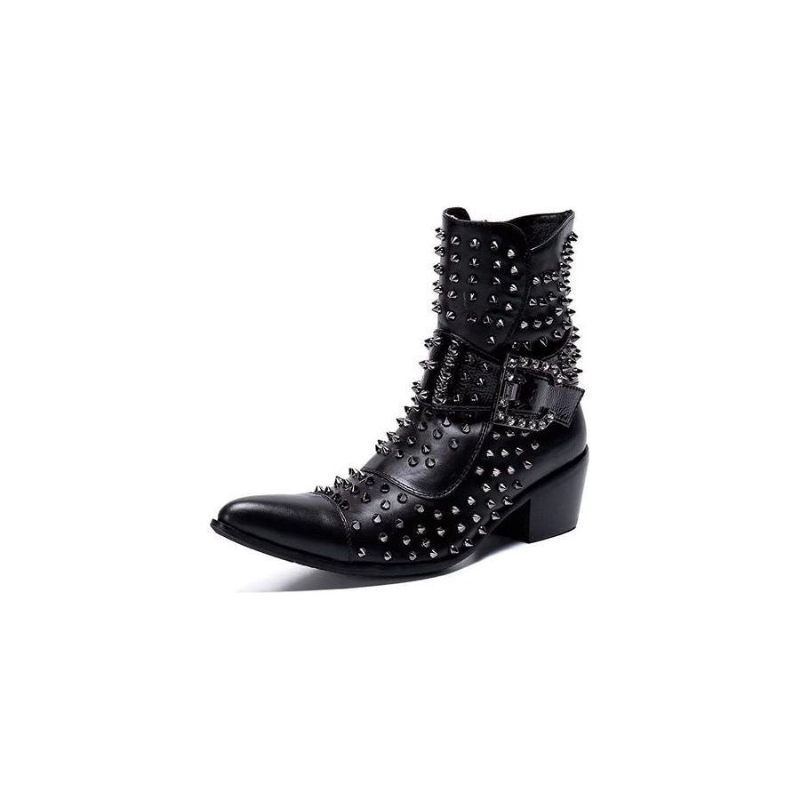 Buty Męskie Efektowne Skórzane Eleganckie Botki - Czarny 1