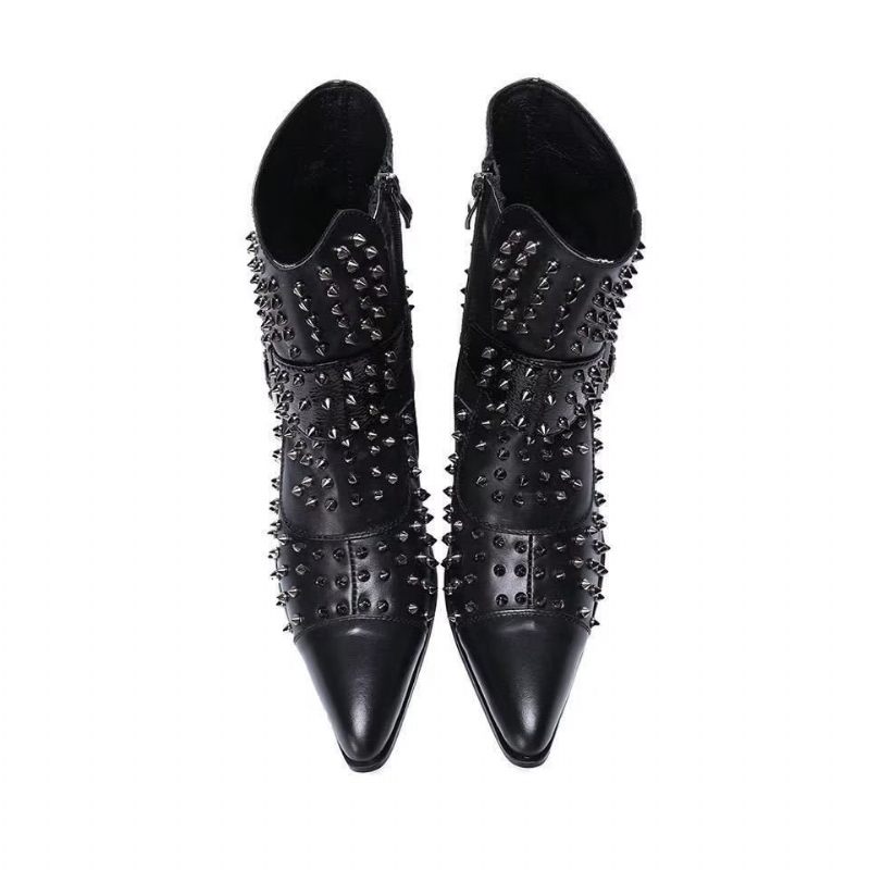 Buty Męskie Efektowne Skórzane Eleganckie Botki - Czarny 1