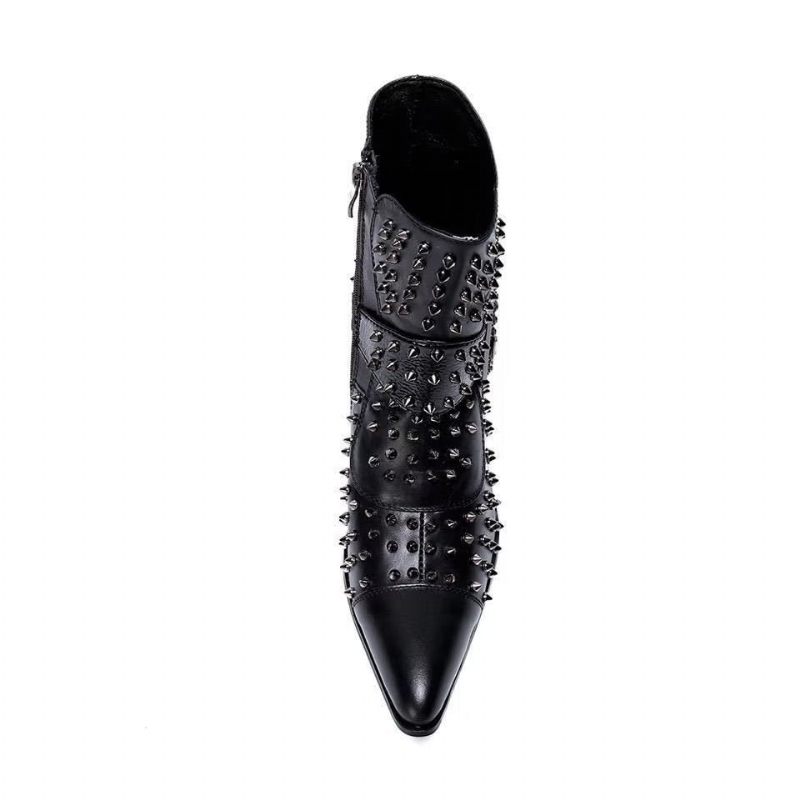 Buty Męskie Efektowne Skórzane Eleganckie Botki - Czarny 1