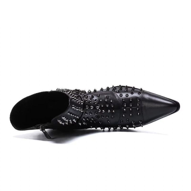 Buty Męskie Efektowne Skórzane Eleganckie Botki - Czarny 1