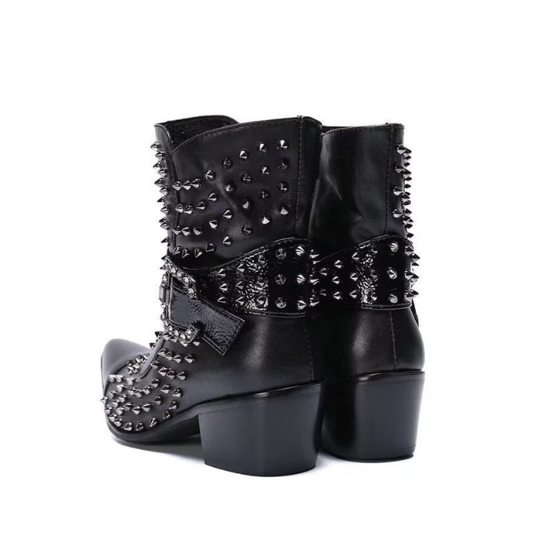 Buty Męskie Efektowne Skórzane Eleganckie Botki - Czarny 1