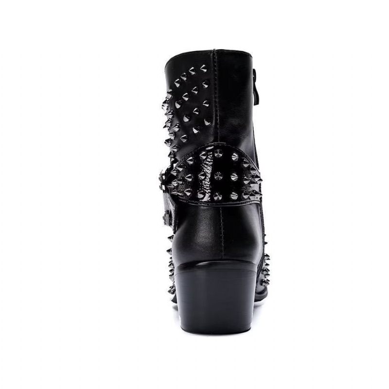 Buty Męskie Efektowne Skórzane Eleganckie Botki - Czarny 1