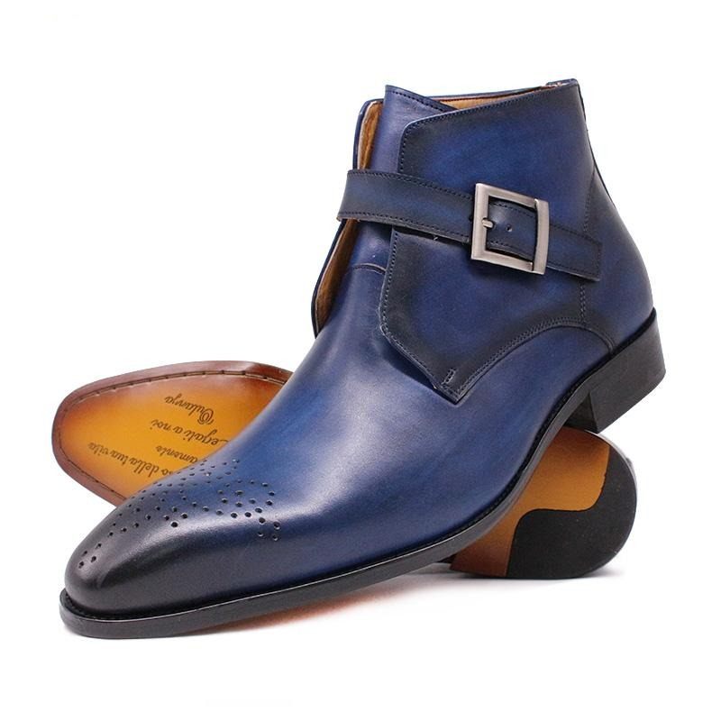 Buty Męskie Egzotyczne Skórzane Wizytowe - Niebieski