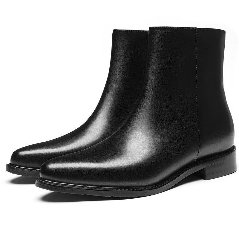 Buty Męskie Eleganckie Skórzane Botki Ze Szpiczastym Noskiem - Czarny