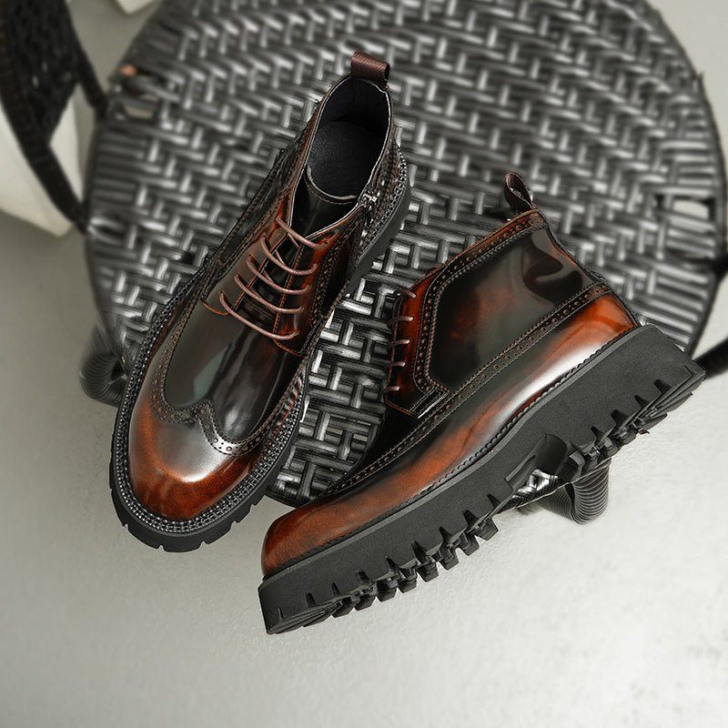 Buty Męskie Eleganckie Sznurowane Skórzane - Kawa