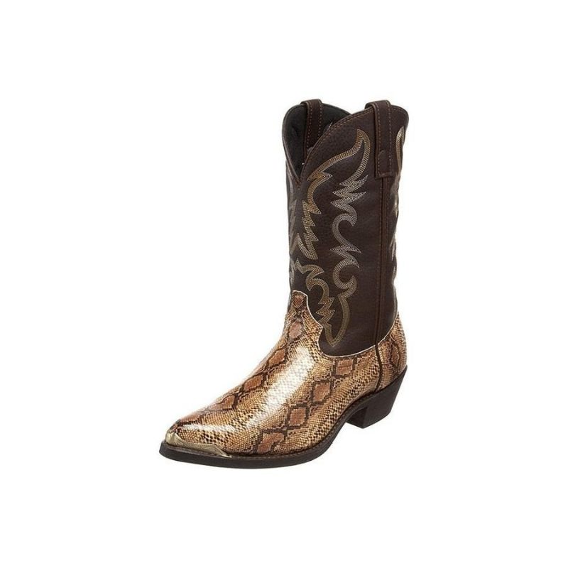 Buty Męskie Haftowane Egzotyczne Kowbojki Do Połowy Łydki W Stylu Western - Kawa