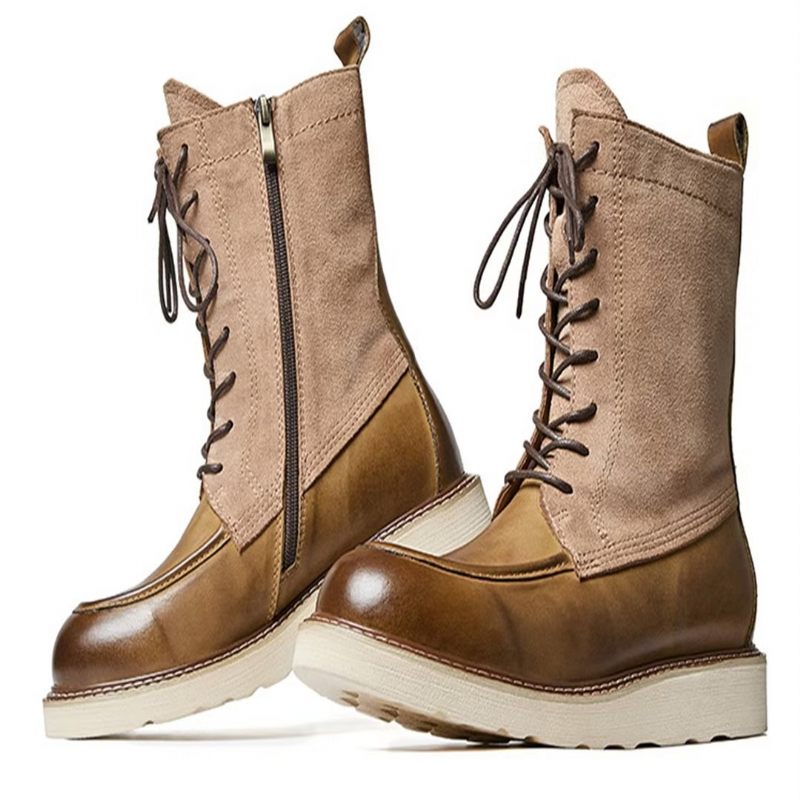 Buty Męskie Kożuch Eleganckie Botki W Stylu Vintage - Khaki