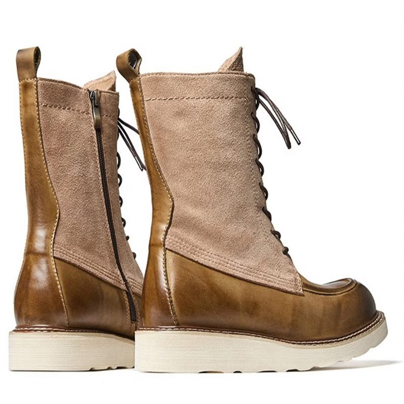 Buty Męskie Kożuch Eleganckie Botki W Stylu Vintage - Khaki